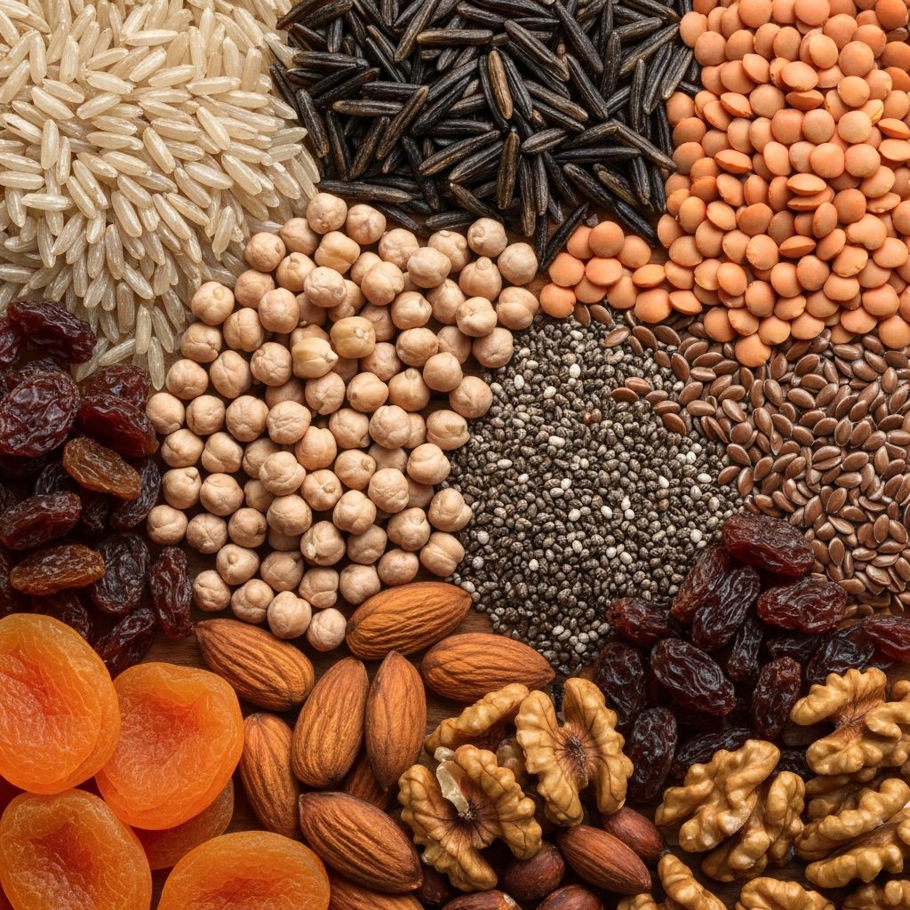 Close-up of various whole grains, seeds, and legumes showing nutritional diversity